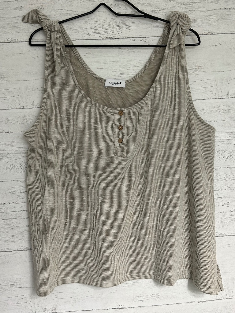 GILLI 2X Ribbed Tie Shoulder Tank Top Taupe Beige
